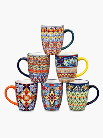 vancasso SIMI 16oz/480ml Porcelain Mugs Set of 6, Bohemian Style Coffee Mug