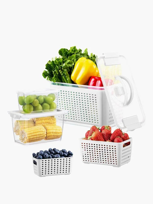 Luxear Fresh Food Storage Containers for Fridge, 3 Pack 4L+1.7L+0.5L