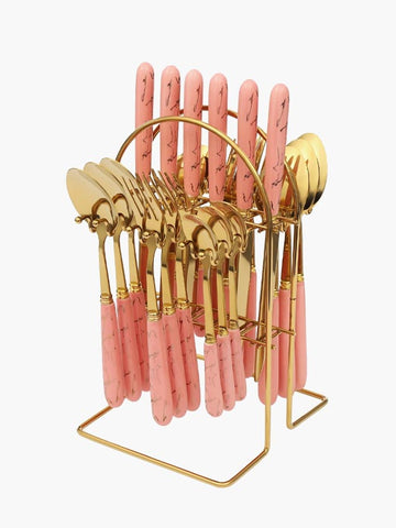 24Pcs Stand Hanging Flatware Set, Mirror Polished Tableware Set