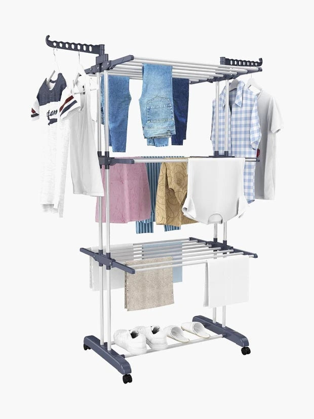 Airer Clothes Drying Rack, 4-Tier Foldable Clothes Hanger, Adjustable, Grey