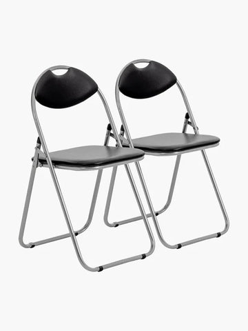 Harbour Housewares Padded Folding Chair Black - 2 Pack - Metal Frame Seat