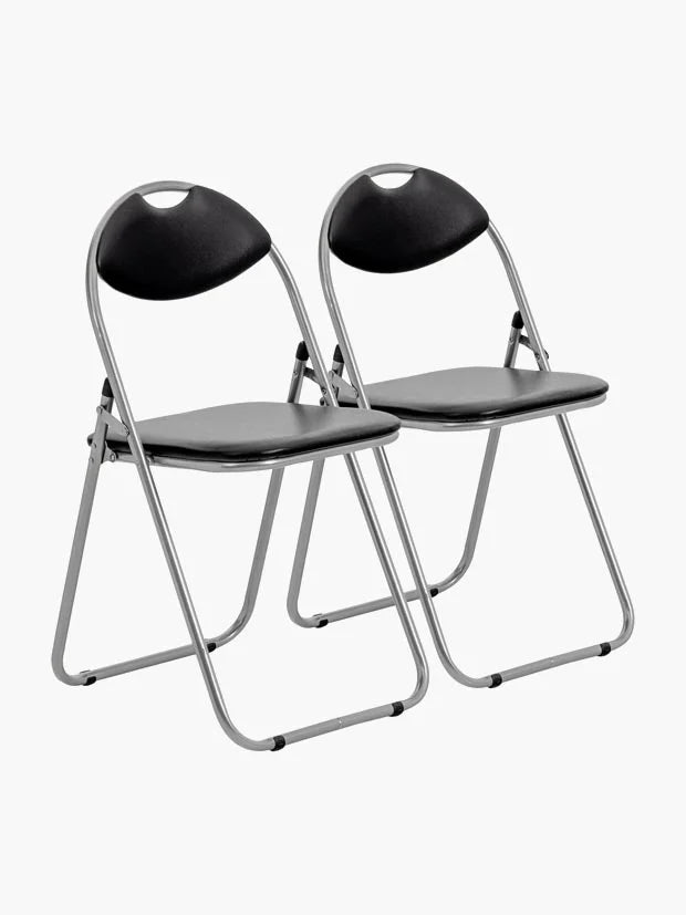 Harbour Housewares Padded Folding Chair Black - 2 Pack - Metal Frame Seat