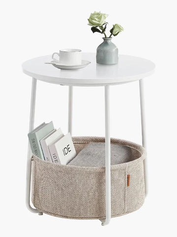 VASAGLE Side Table, Round End Table with Fabric Basket