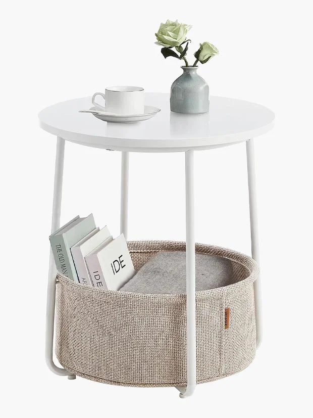 VASAGLE Side Table, Round End Table with Fabric Basket