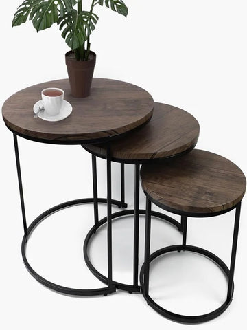 DIVCHI Nest of Tables Set of 3 Round – Modern Nesting Coffee Tables