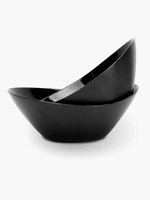 LaGlint 10 inch Oval Salad Bowl Set of 2 66 oz (1.95L) Black Serving