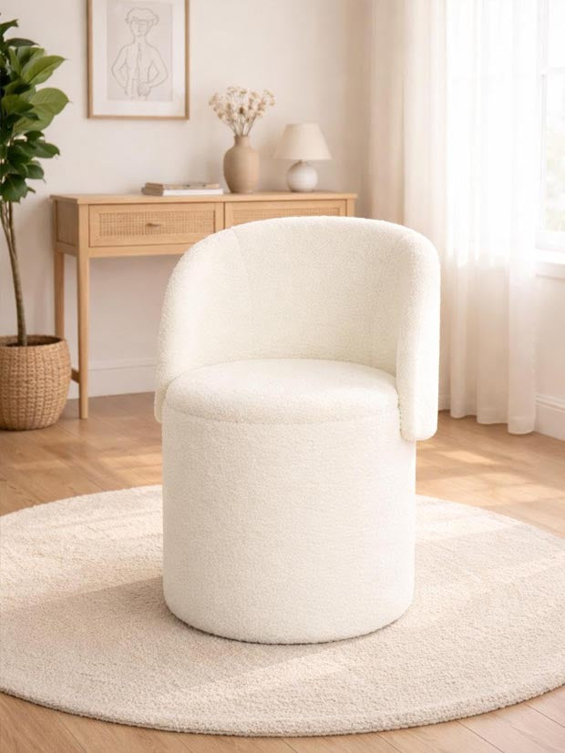 Teddy Boucle Tub Chair With Hidden Storage, Round Vanity Seat