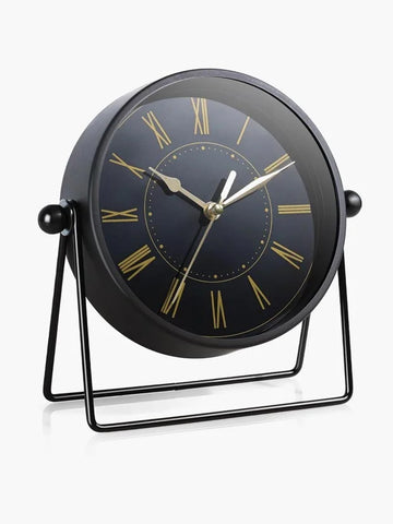 AYRELY® Vintage Black Metal Desk Clock – Battery Operated Table Clock
