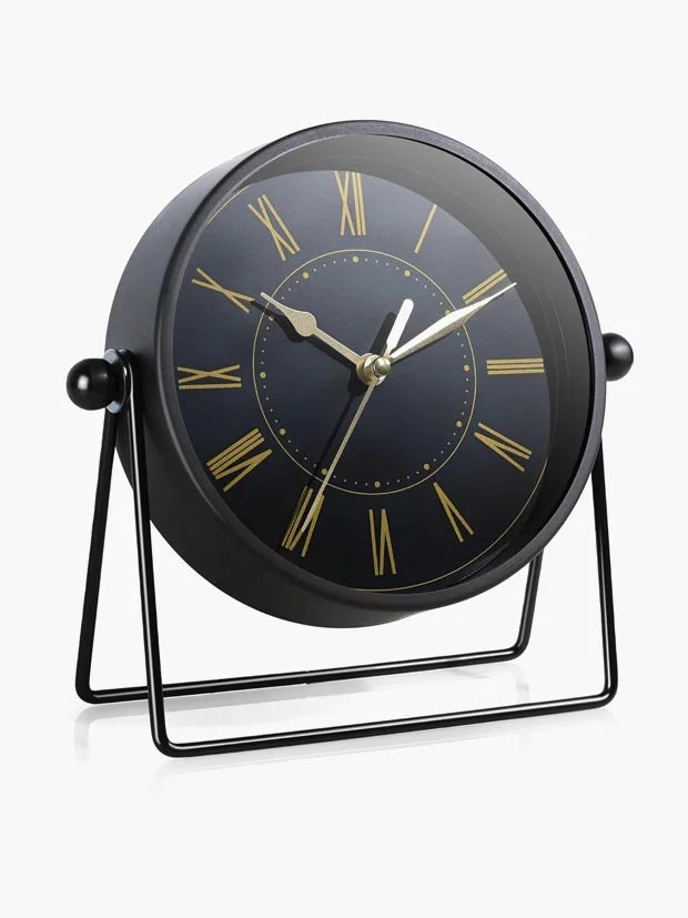 AYRELY® Vintage Black Metal Desk Clock – Battery Operated Table Clock