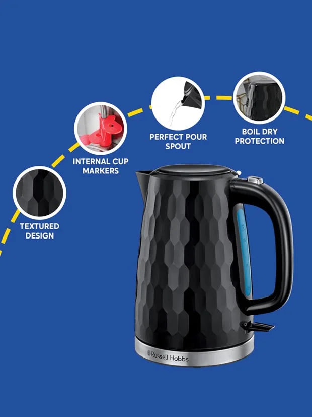 Russell Hobbs Honeycomb Black Cordless Electric Kettle, 1.7L
