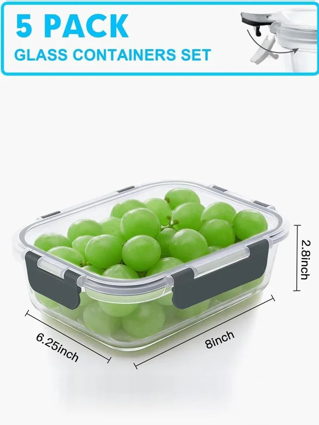 VERONES 5 PACK 36 OZ Glass Meal Prep Containers Set with Lids