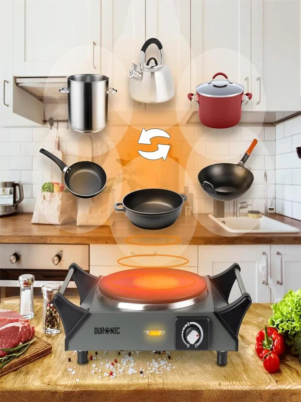 Duronic Electric Hot Plate HP1 GG, 1500W Single Burner Hob,