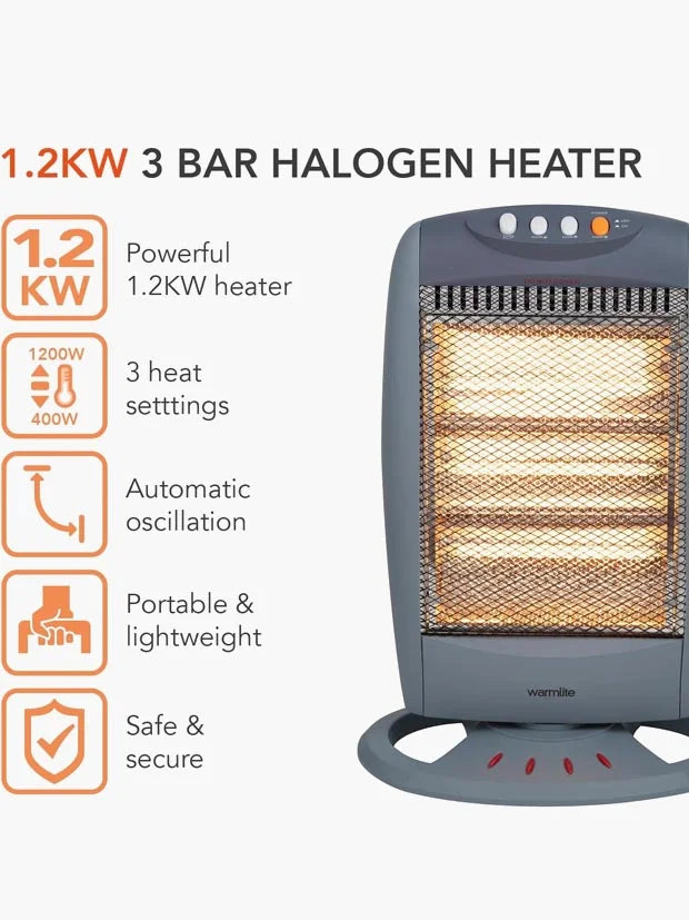 Warmlite 3 Bar Halogen Heater with Carry Handle