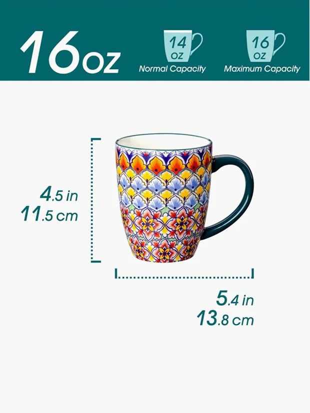 vancasso SIMI 16oz/480ml Porcelain Mugs Set of 6, Bohemian Style Coffee Mug