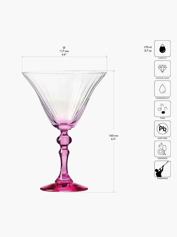 Krosno Martini Glasses Set of 2, 170 ml, Pink Stem, Bubble Collection