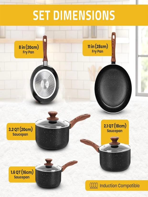 Kichly Non-Stick Granite 8 Pcs Cooking Pots and Pans Set