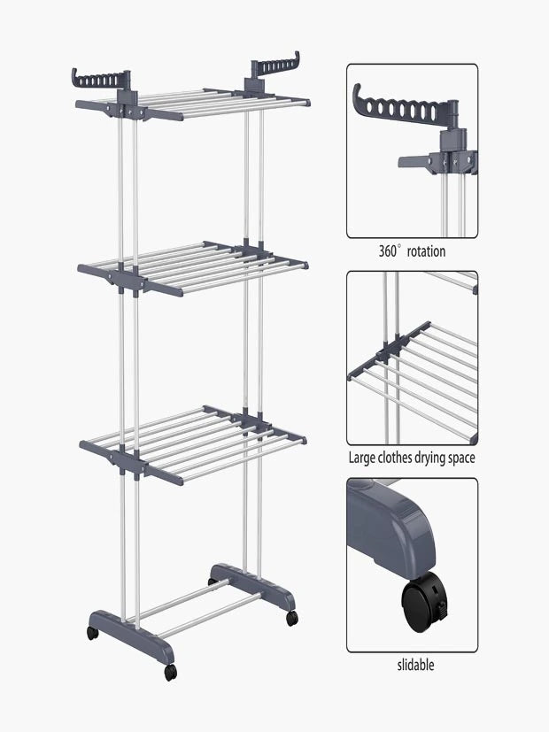 Airer Clothes Drying Rack, 4-Tier Foldable Clothes Hanger, Adjustable, Grey