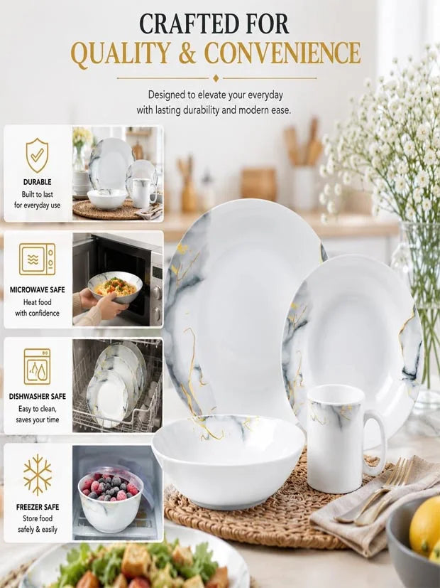 HOMSMYTH 16 Pcs Opal Glass Dinner Set