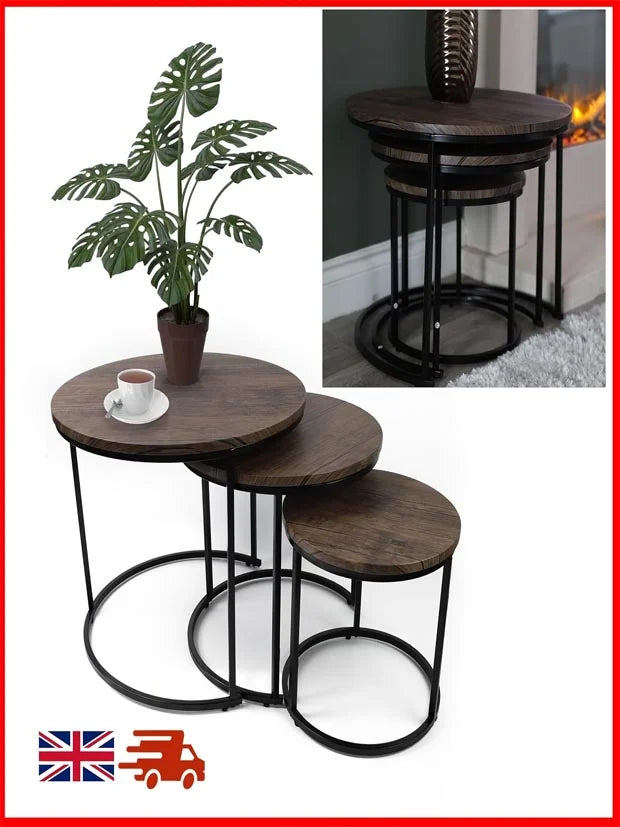 DIVCHI Nest of Tables Set of 3 Round – Modern Nesting Coffee Tables