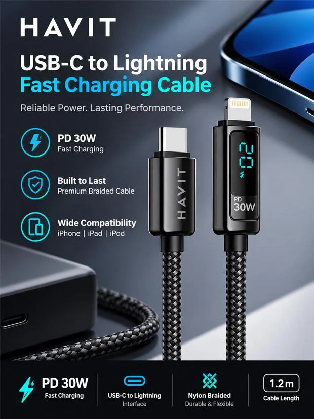 HAVIT USB-C to Lightning cable (PD30W) Black