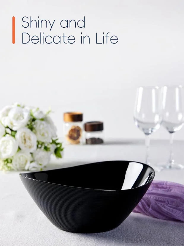 LaGlint 10 inch Oval Salad Bowl Set of 2 66 oz (1.95L) Black Serving