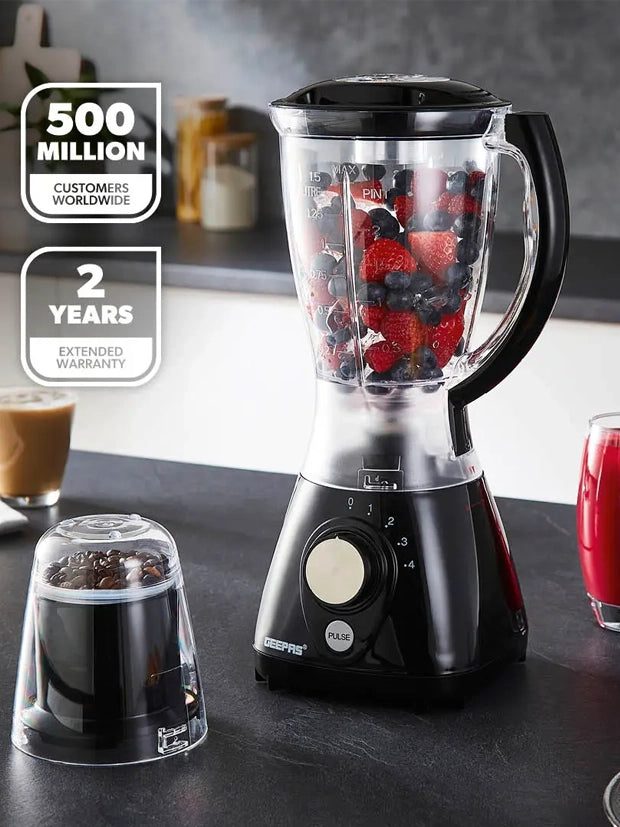 GEEPAS 1.6L Electric Jug Blender Smoothie Maker With Spice Mill 650W, White