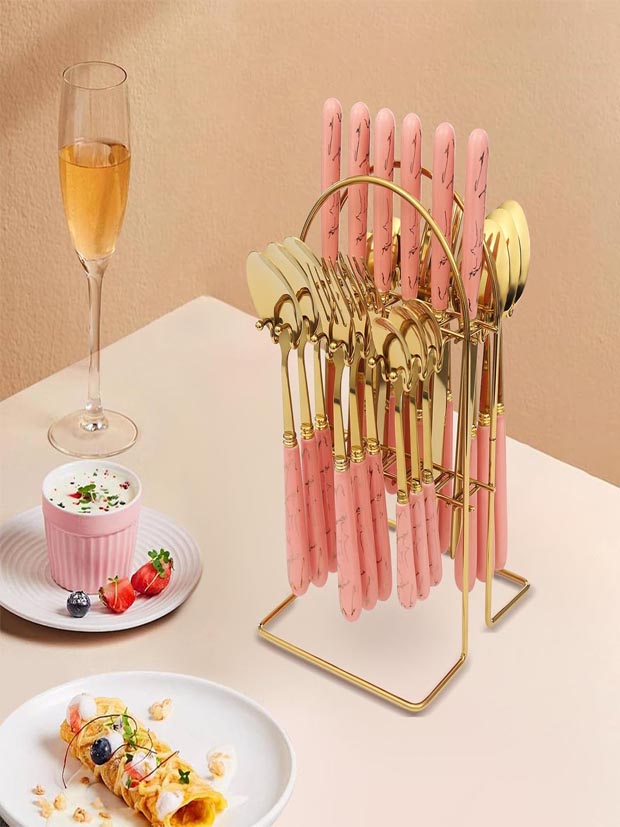 24Pcs Stand Hanging Flatware Set, Mirror Polished Tableware Set