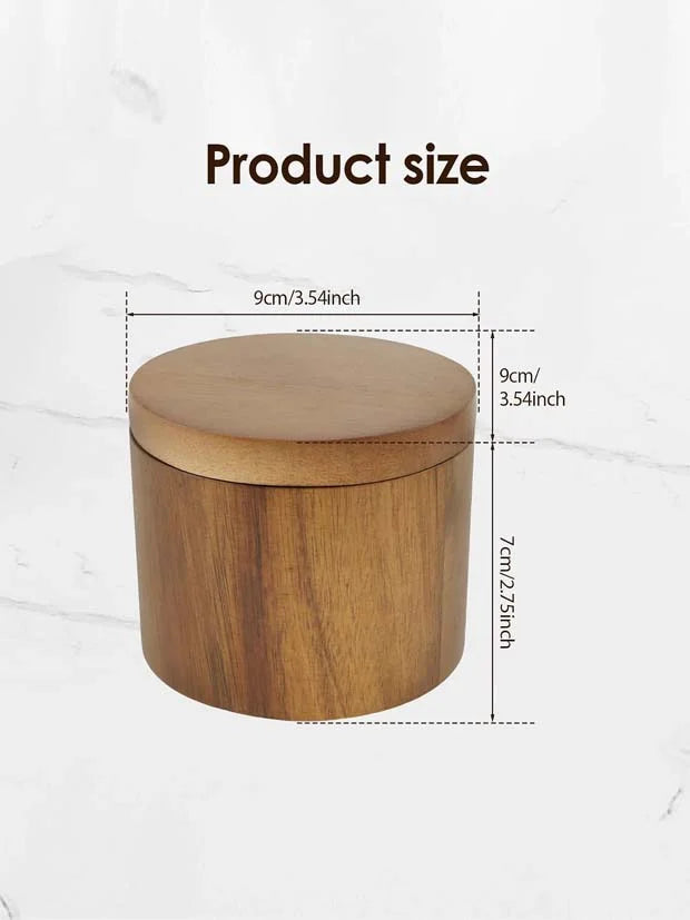 2 Compartments Acacia Salt and Pepper Box with Built in Spoon