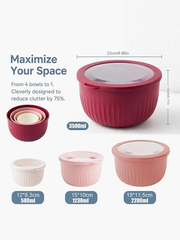 Mixing Bowls with Lids - 4Pcs Plastic Mixing Bowl Set
