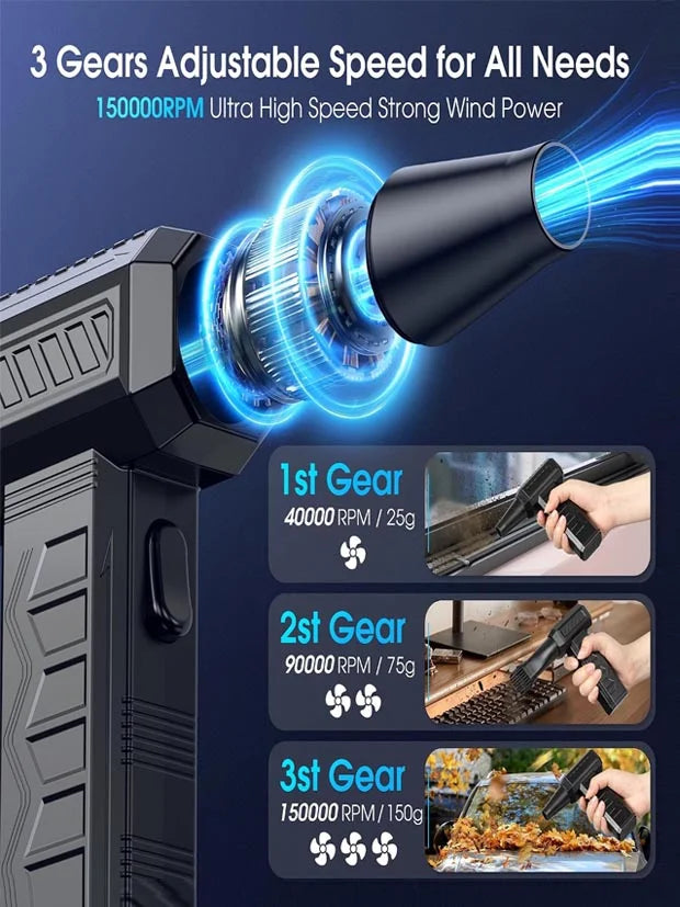 150000RPM Compressed Air Duster,Super Power 3 Gear Adjustable