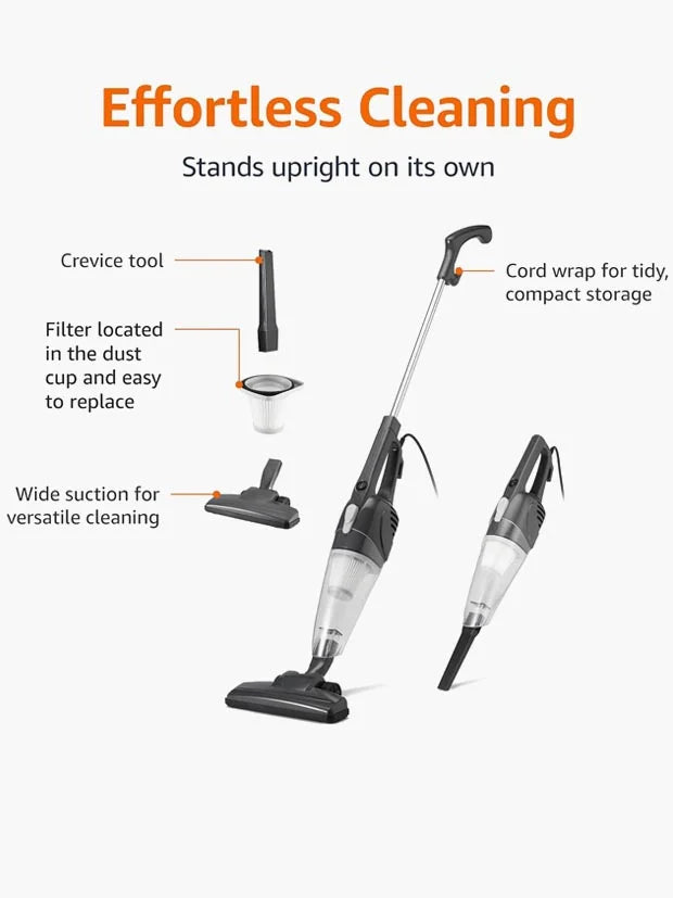 Basics 2-in-1 Corded Upright Vacuum Cleaner, Lightweight Stick, Black