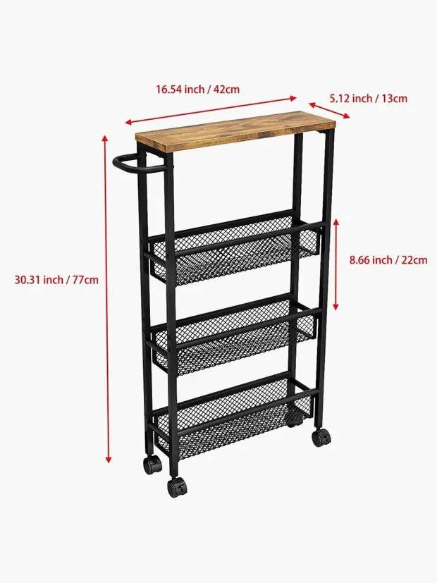 Slim Rolling Cart 4 Tier Narrow Storage
