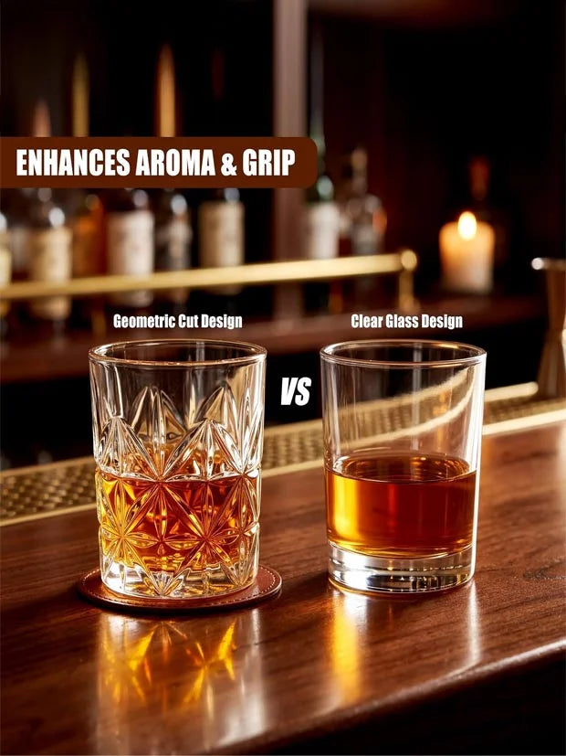 GEEZY Set of 4 Whisky Glasses 230ml for Spirits - Drinking Tumblers