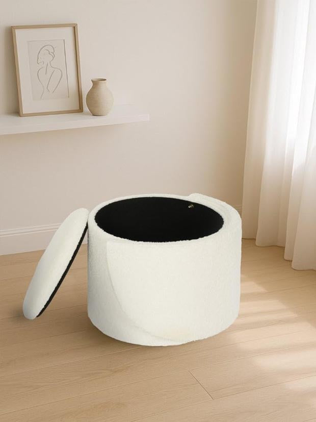 Teddy Boucle Tub Chair With Hidden Storage, Round Vanity Seat