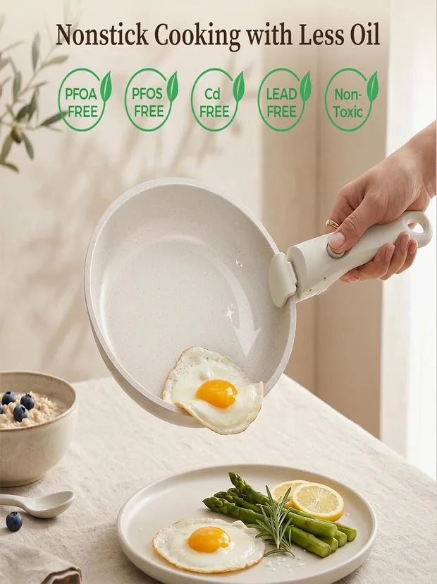 YASHE 9Pcs Granite Nonstick Pans and Pots Set, Oven Safe, Stackable