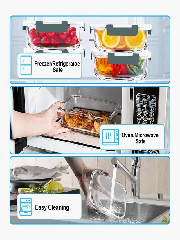 VERONES 5 PACK 36 OZ Glass Meal Prep Containers Set with Lids
