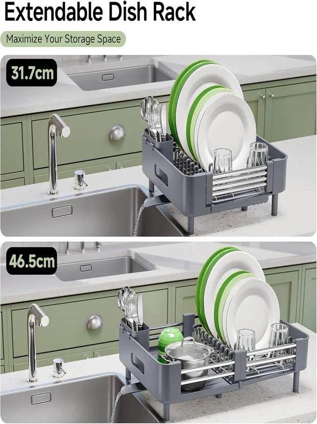 KINGRACK Extendable Dish Drainer Rack, Gray