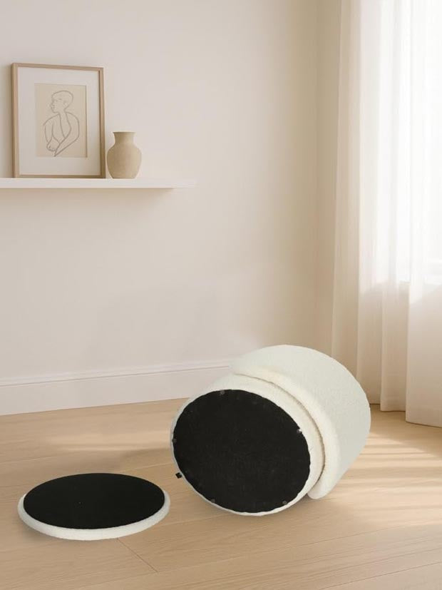 Teddy Boucle Tub Chair With Hidden Storage, Round Vanity Seat