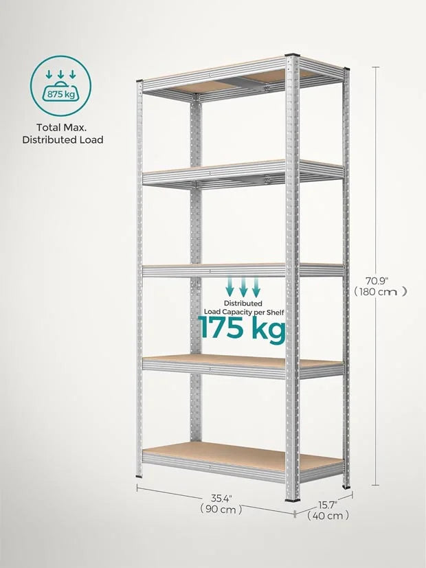 SONGMICS 5-Tier Heavy-Duty Shelving Units, Set of 2 Steel Shelving