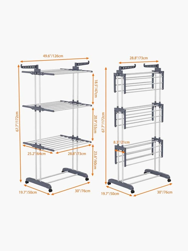 Airer Clothes Drying Rack, 4-Tier Foldable Clothes Hanger, Adjustable, Grey