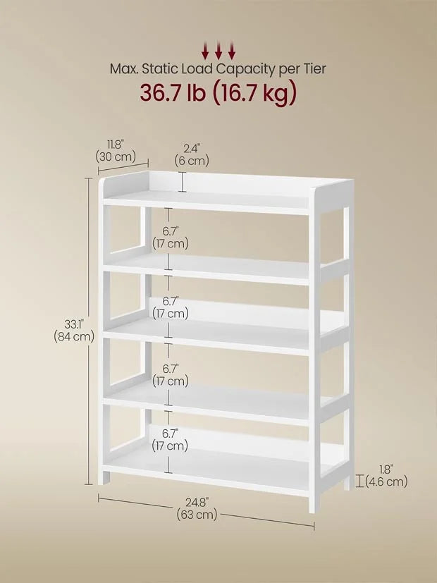 VASAGLE 5-Tier Shoe Rack, Open Shoe Storage with Top Tray