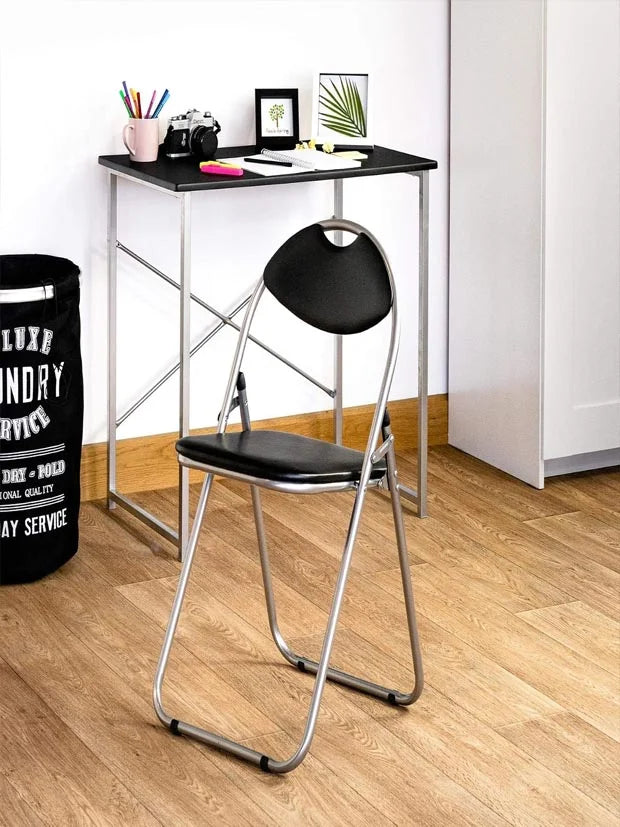 Harbour Housewares Padded Folding Chair Black - 2 Pack - Metal Frame Seat
