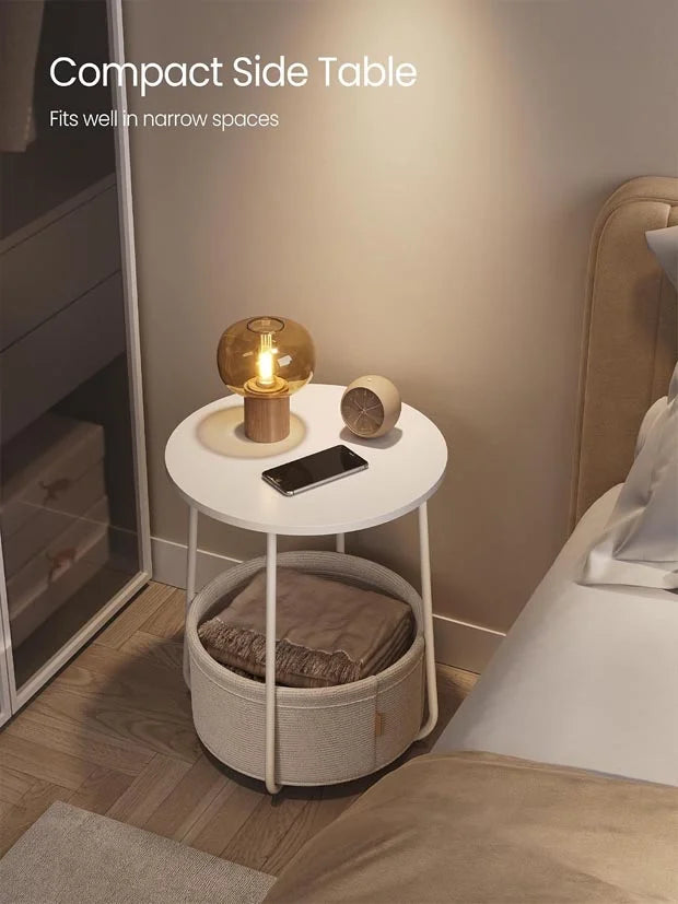 VASAGLE Side Table, Round End Table with Fabric Basket
