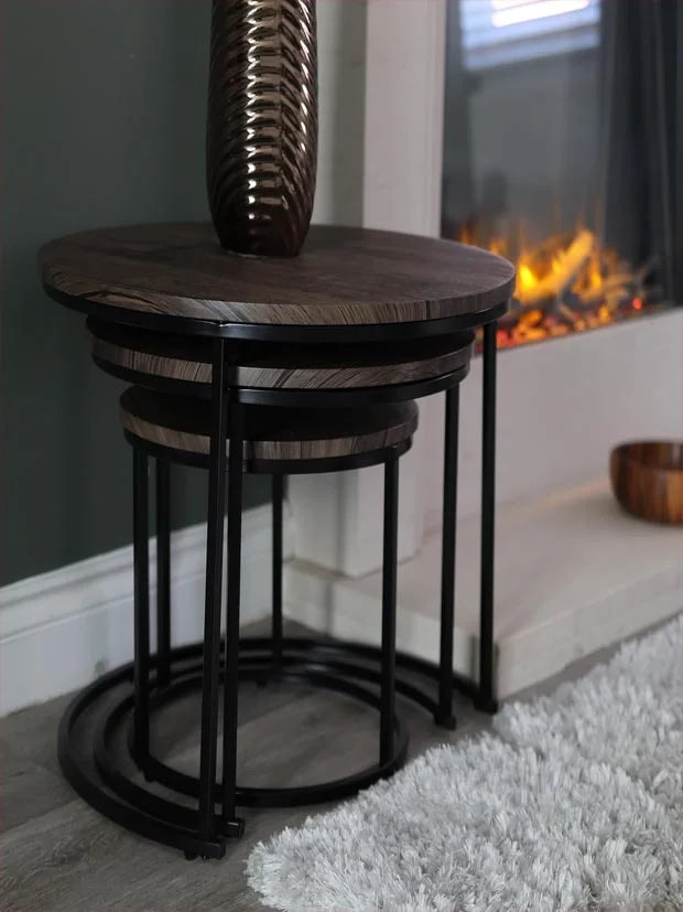 DIVCHI Nest of Tables Set of 3 Round – Modern Nesting Coffee Tables
