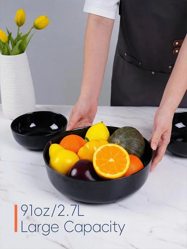 LaGlint 10 inch Extra Large Serving Bowls Set of 2 2.7L(90 OZ) Black