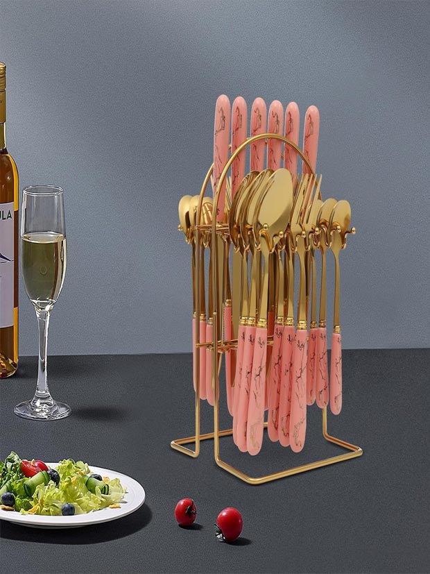 24Pcs Stand Hanging Flatware Set, Mirror Polished Tableware Set