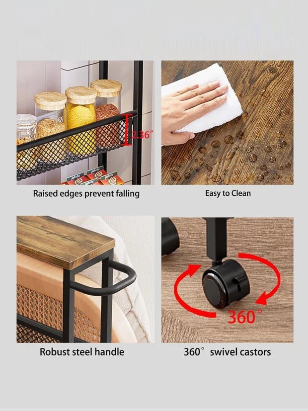 Slim Rolling Cart 4 Tier Narrow Storage