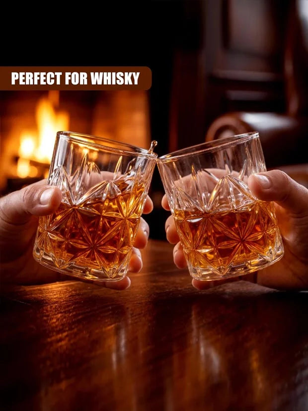 GEEZY Set of 4 Whisky Glasses 230ml for Spirits - Drinking Tumblers