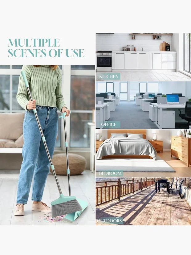 Broom with Dustpan Combo Set,141cm Long Handled,Green