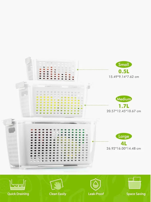 Luxear Fresh Food Storage Containers for Fridge, 3 Pack 4L+1.7L+0.5L